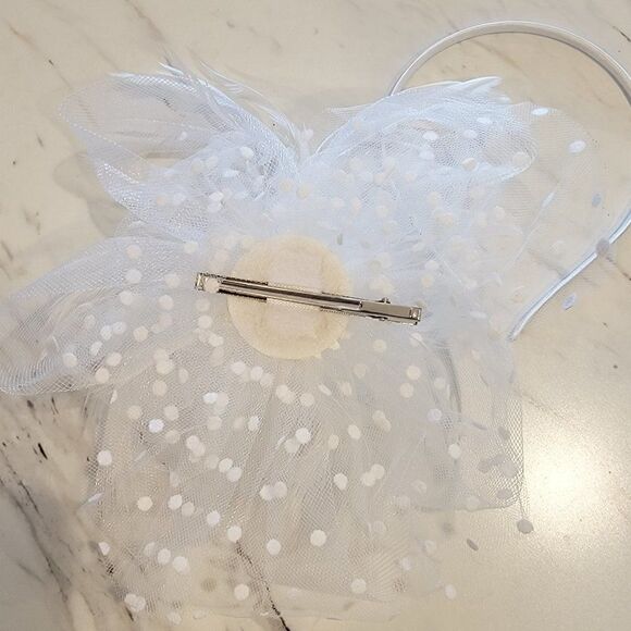 Pearl and Polka Dot Fascinator Wedding Veil With Matching Gloves For Weddings or - Picture 5 of 7